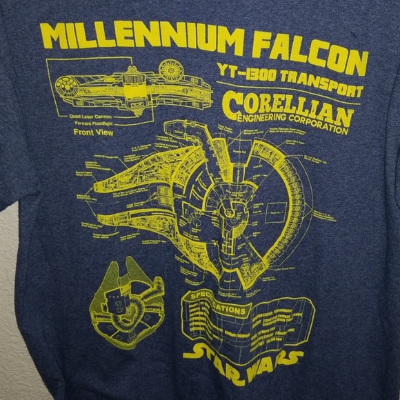 Star Wars Millennium Falcon Blue Prints T-shirt L - Picture 4 of 4